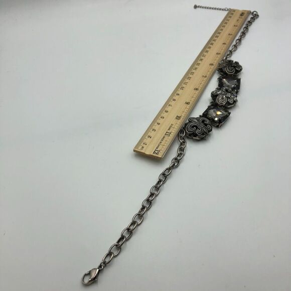 Vintage VCLM Women's Statement Necklace Fleur De Lys Rhinestones Silvertone - Picture 8 of 11